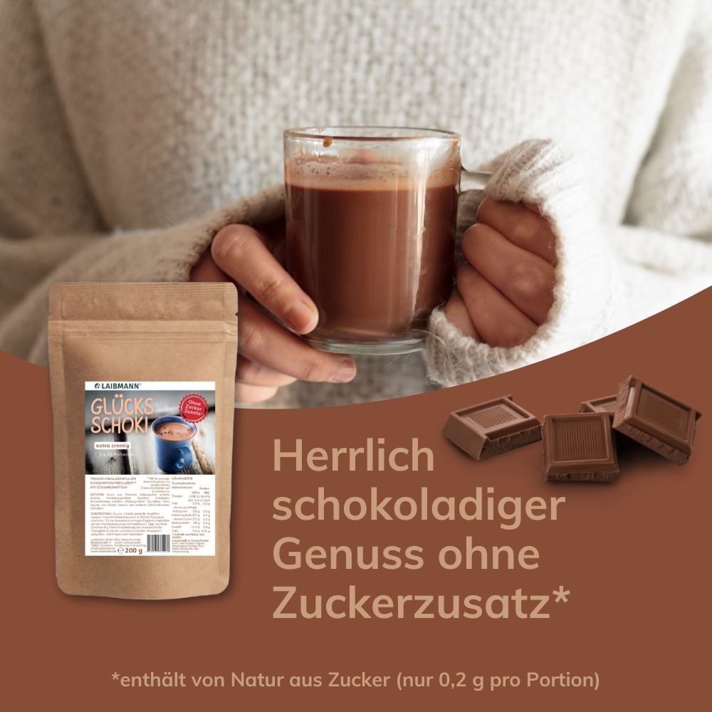 Laibmann® Glücks Schoki – Trinkschokolade ohne Zuckerzusatz, low carb, keto