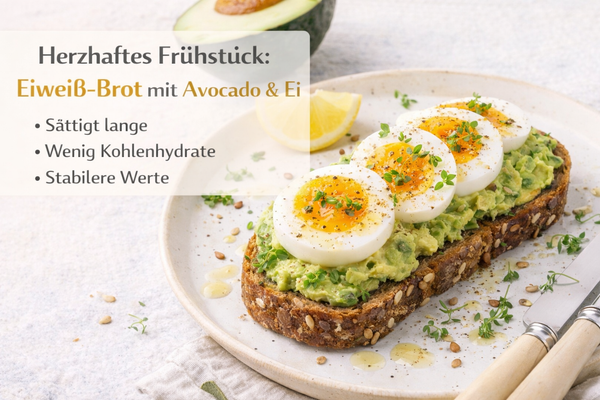 Herzhaftes Frühstück: Eiweiß-Brot mit Avocado & Ei