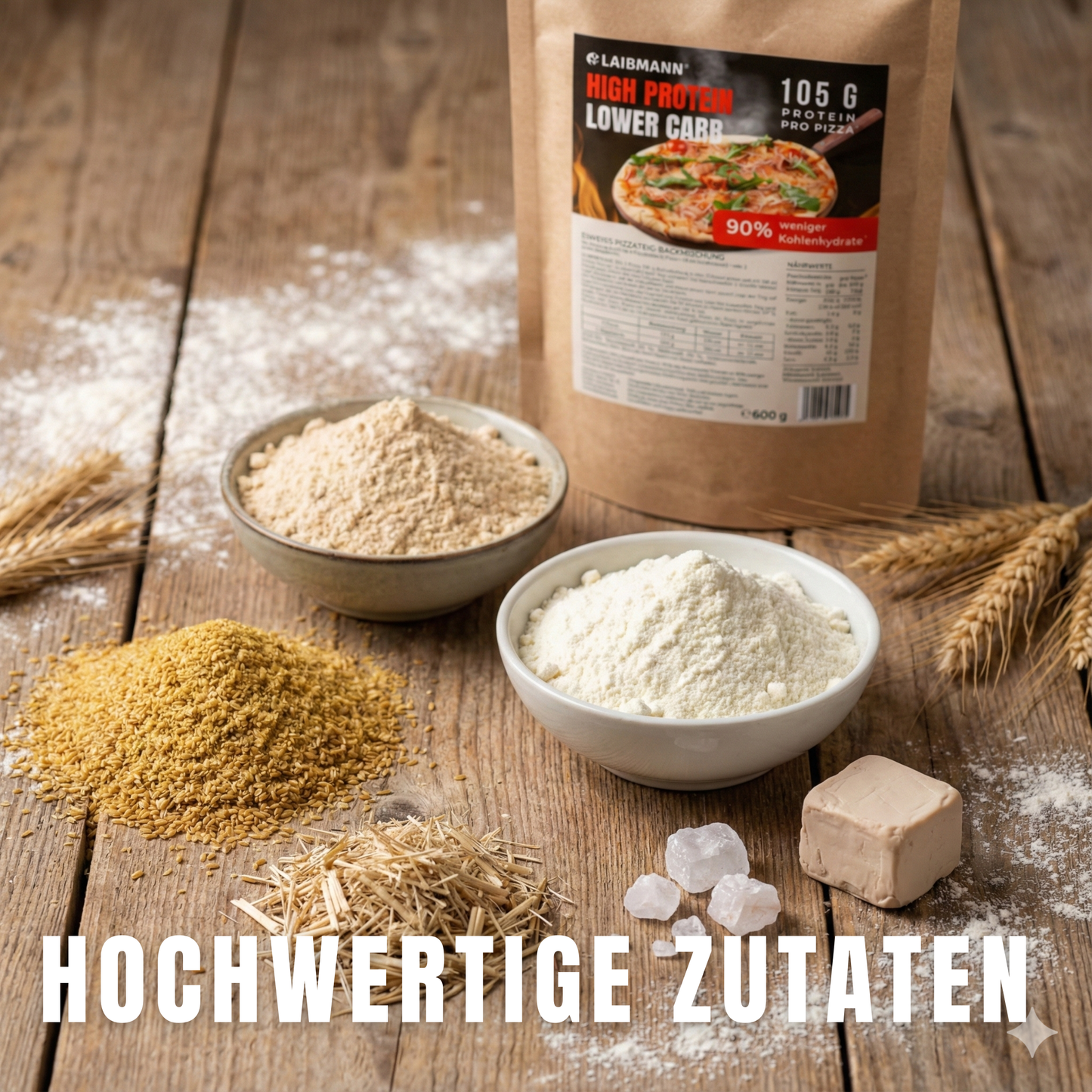 Lower Carb High Protein Pizzateig Backmischung | 105 g Eiweiß - 7 g KH | Muskelaufbau, Fitness, Diät & Keto | 4x große Pizza