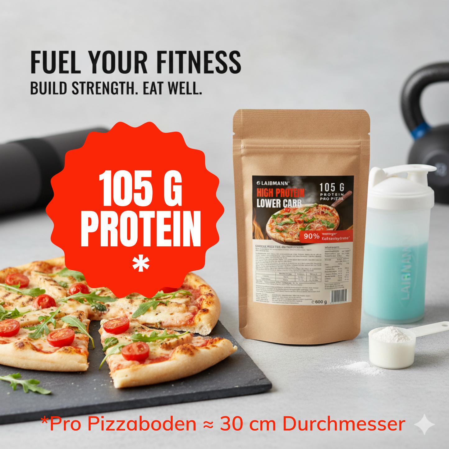 Lower Carb High Protein Pizzateig Backmischung | 105 g Eiweiß - 7 g KH | Muskelaufbau, Fitness, Diät & Keto | 4x große Pizza