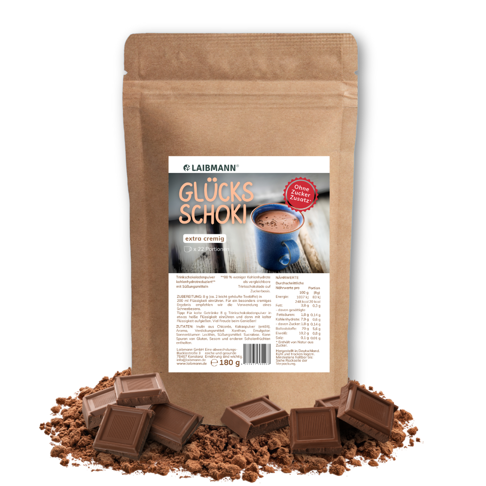 Laibmann® Glücks Schoki – extra cremige Trinkschokolade ohne Zuckerzusatz, low carb, keto